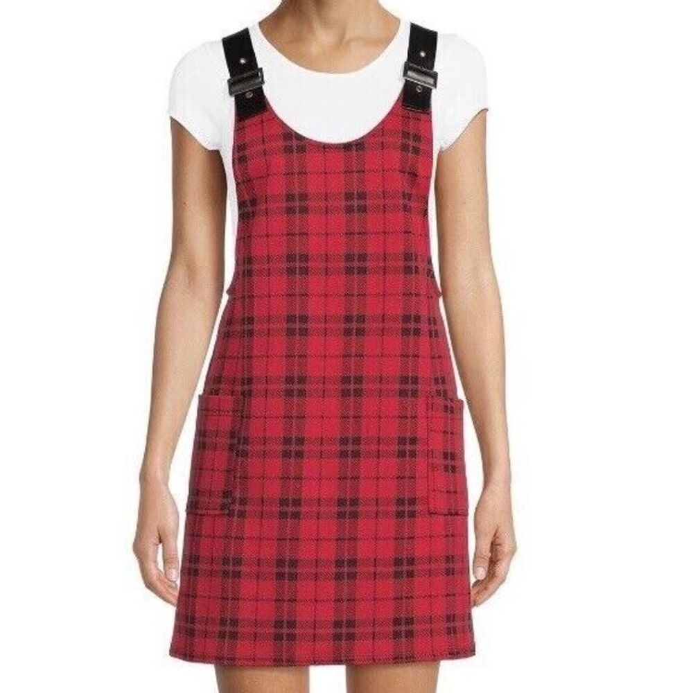 No Boundaries Dress Juniors Size XS Black Red Plaid Pockets‎ Dark Academia Goth